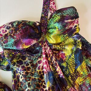 Masquerade Formal Dress Womens 11/12 Colorful Animal Print One Shoulder Beaded